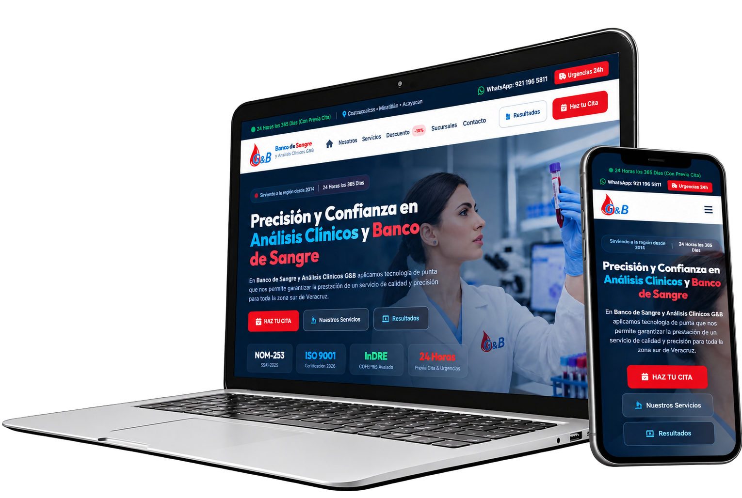 Sitio web de Banco de Sangre y Análisis Clínicos G&B