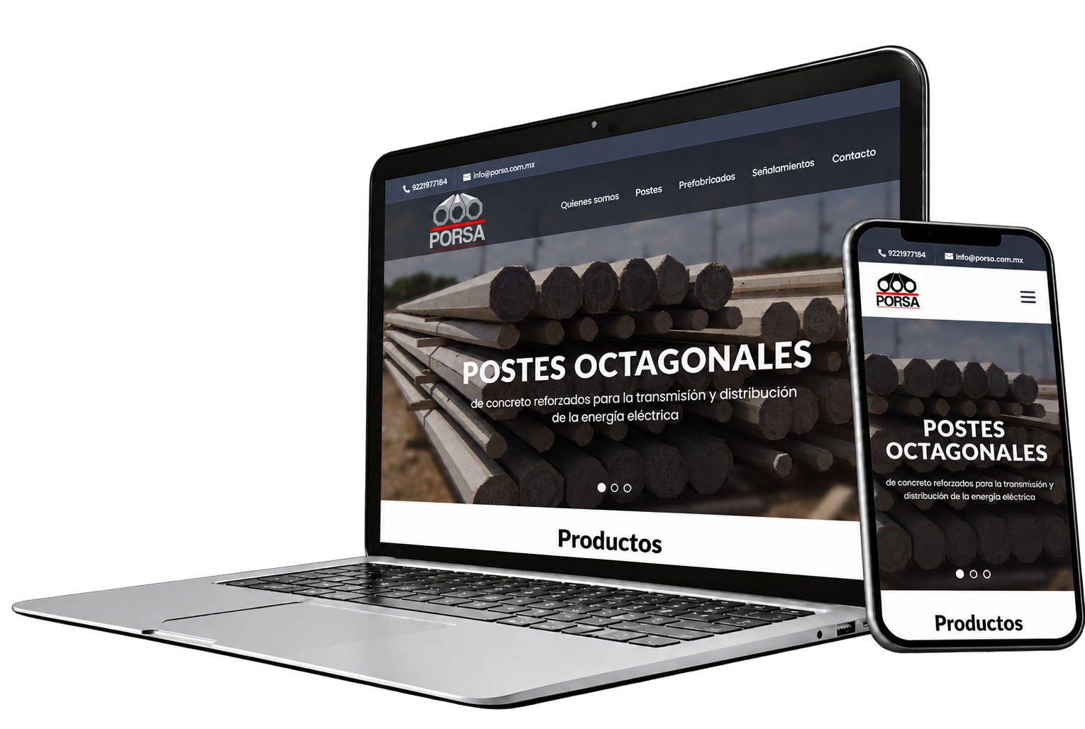 Sitio web de Postes Octagonales Reforzados, S.A. de C.V. (PORSA)